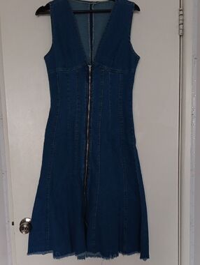 SHEIN  Blue Denim Zip-Front A-Line Dress